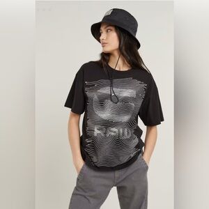 G Star Raw Women’s Loose Fit Black Tshirt Organic Cotton Embroidery small